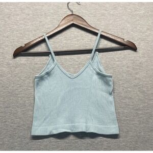 Dynamic Cropped Tank Top Womens One Size Light Blue Ribbed Knit Spaghetti Straps